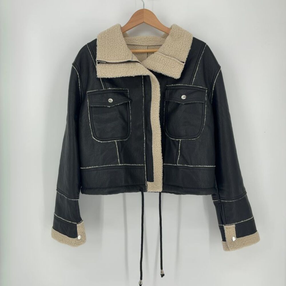 Boutique Faux Leather Moto Bomber Jacket